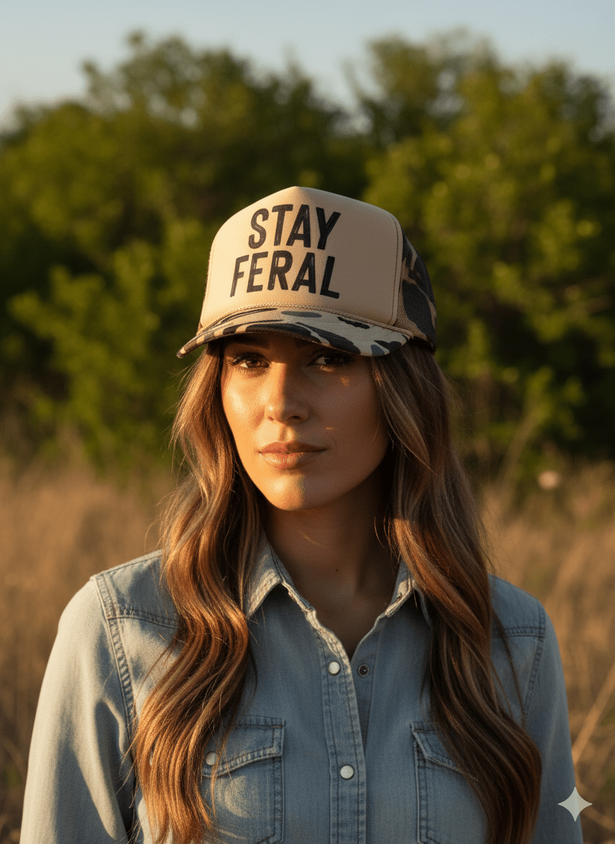 Stay Feral Camo Trucker Hat Wild Junkie