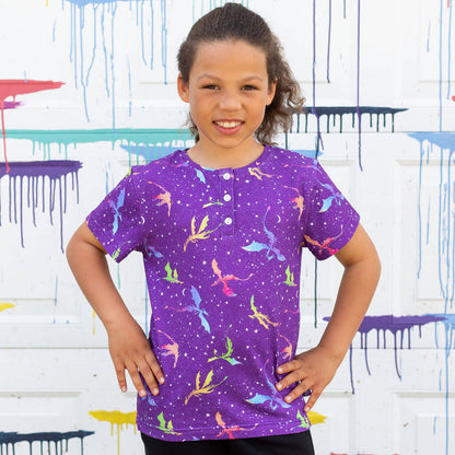 "Star Fire" Stellar Dragons Henley Short Sleeve Tee Princess Awesome & Boy Wonder