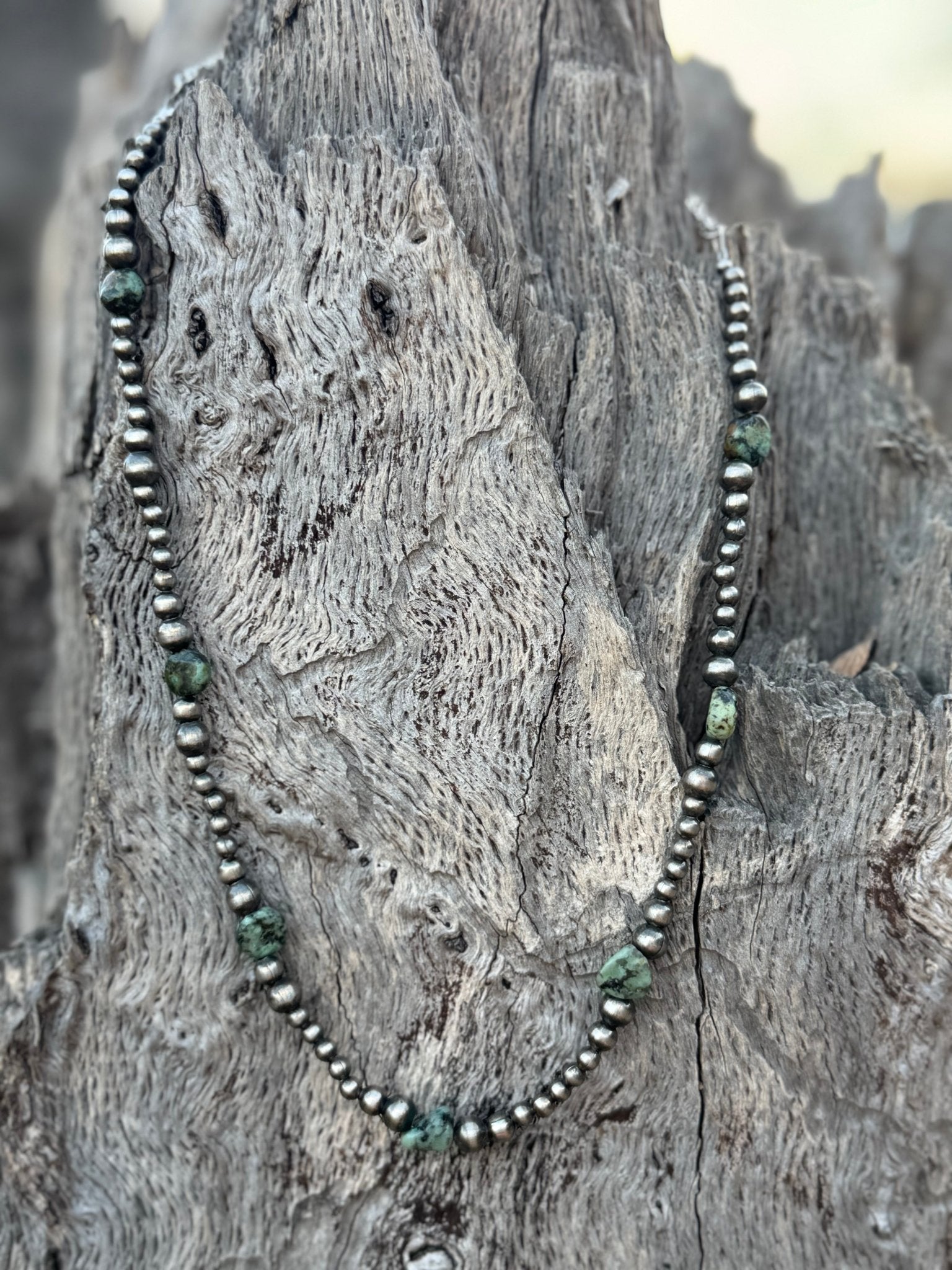Silver Beads Turquoise Flats Beaded Necklace Wild Junkie