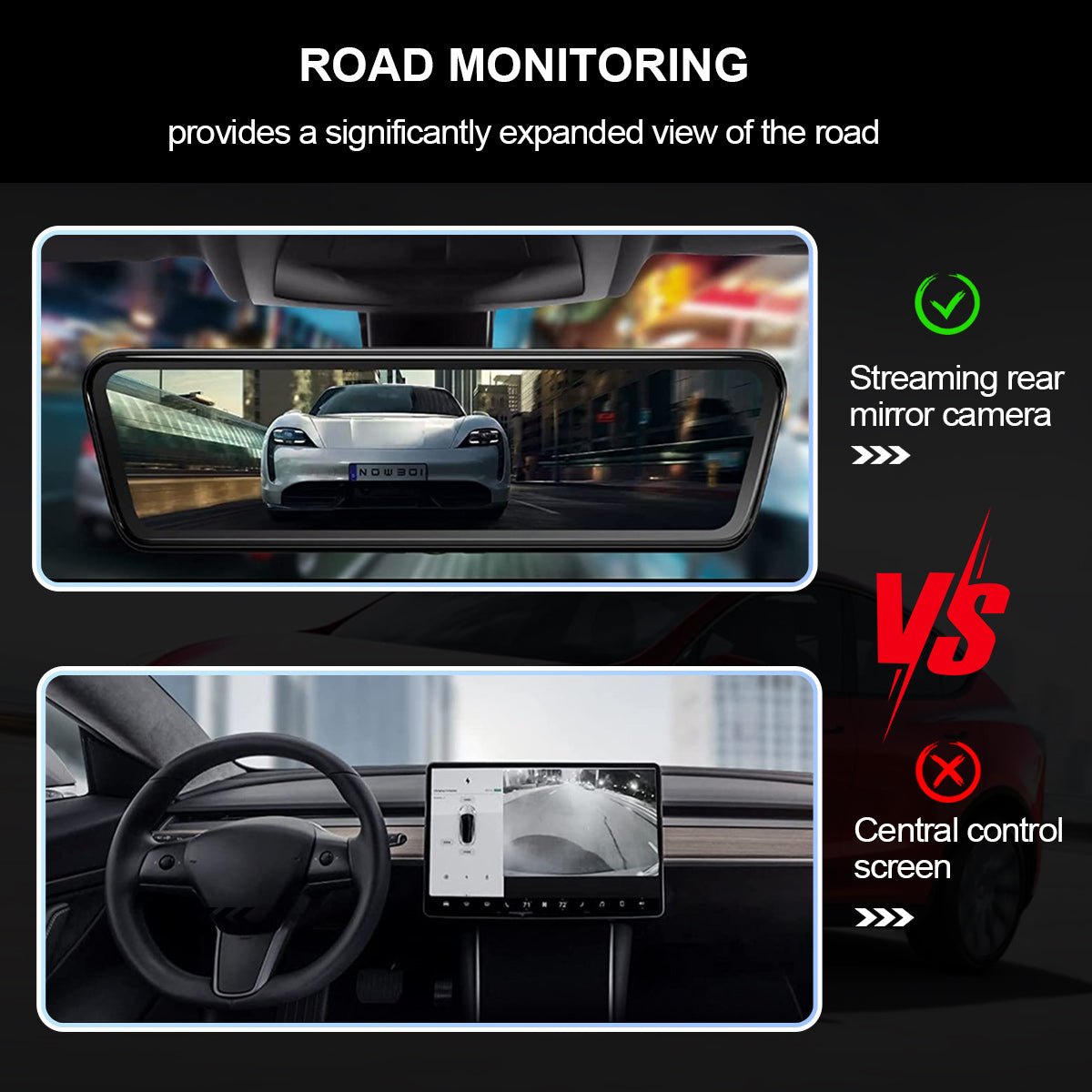 8.9″ Streaming Rear View Mirror Camera for Model 3/Y | TESERY Tesery Official Store