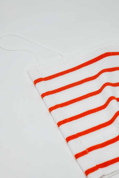 Striped White and Orange Top With Square Neckline Q2store