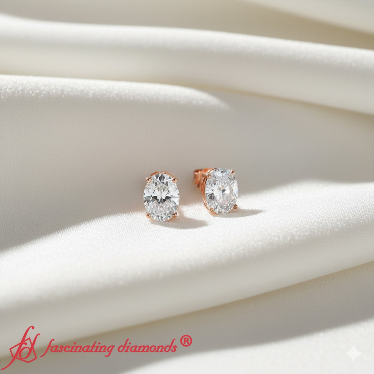 Stud Earring Basket Oval Shaped Fascinating Diamonds