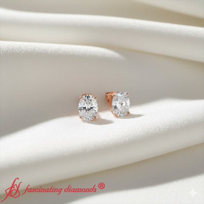 Stud Earring Basket Oval Shaped Fascinating Diamonds