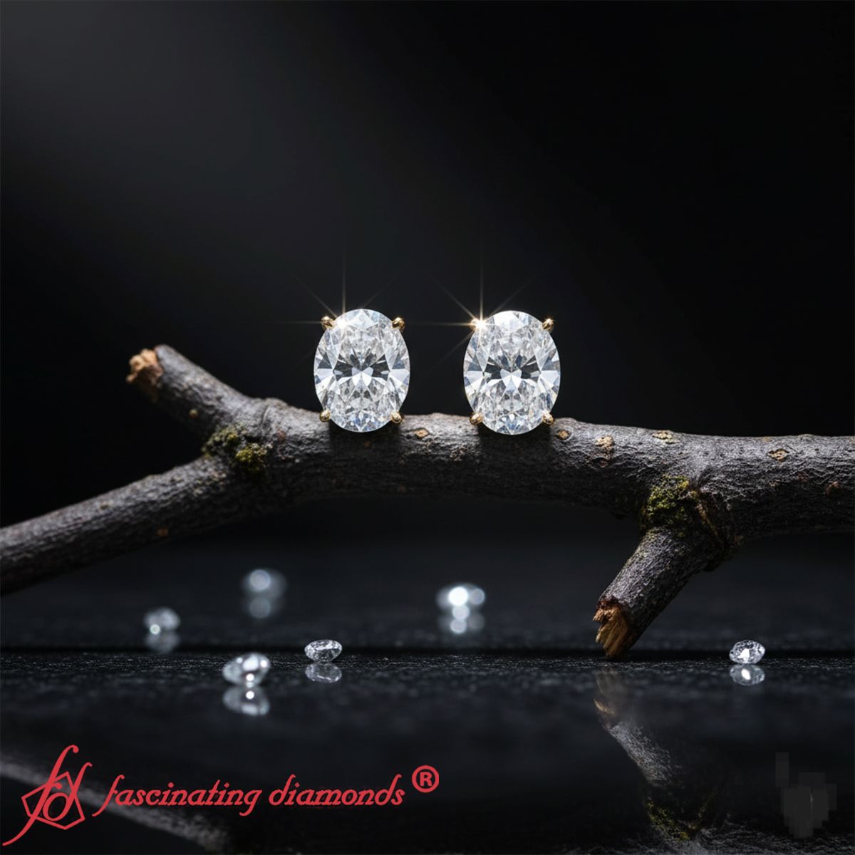 Stud Earring Basket Oval Shaped Fascinating Diamonds