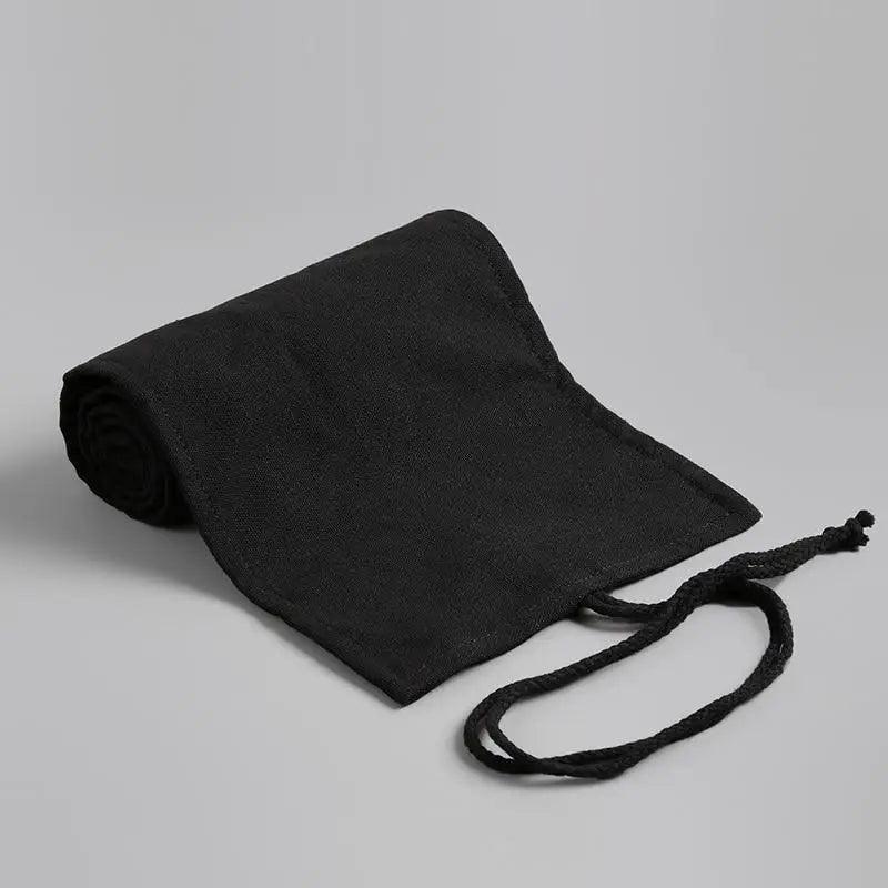 Students Roll Design Black Color Pencil Retro Canvas Wrap Up Pencil Case High Quality Stationary Pouch Stevvex