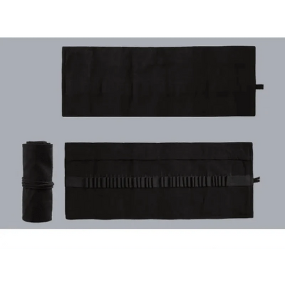 Students Roll Design Black Color Pencil Retro Canvas Wrap Up Pencil Case High Quality Stationary Pouch Stevvex