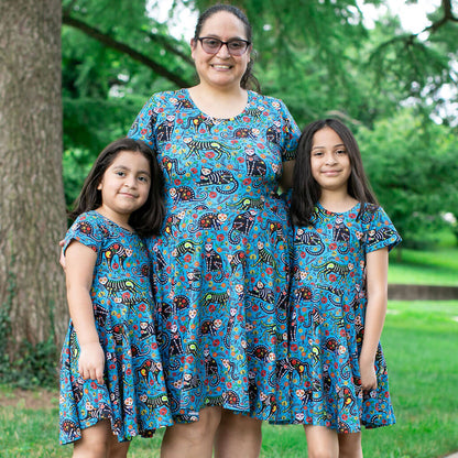 Adult "Los Gatos Fantasmas" Calavera Cats Super Twirler Dress with Pockets Princess Awesome & Boy Wonder