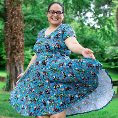 Adult "Los Gatos Fantasmas" Calavera Cats Super Twirler Dress with Pockets Princess Awesome & Boy Wonder