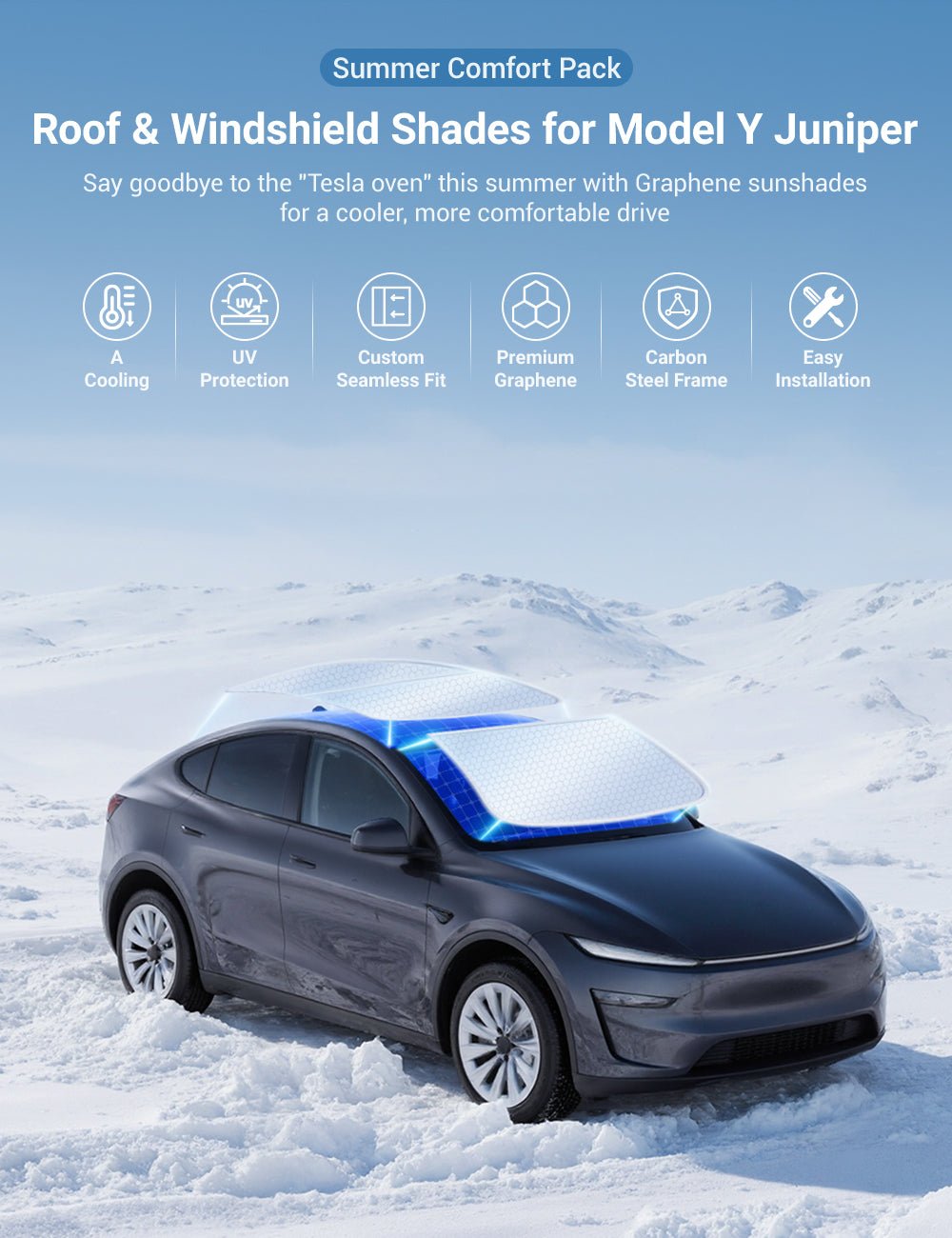 Summer Comfort Pack: Roof & Windshield Shades for Model Y Juniper Tesery Official Store
