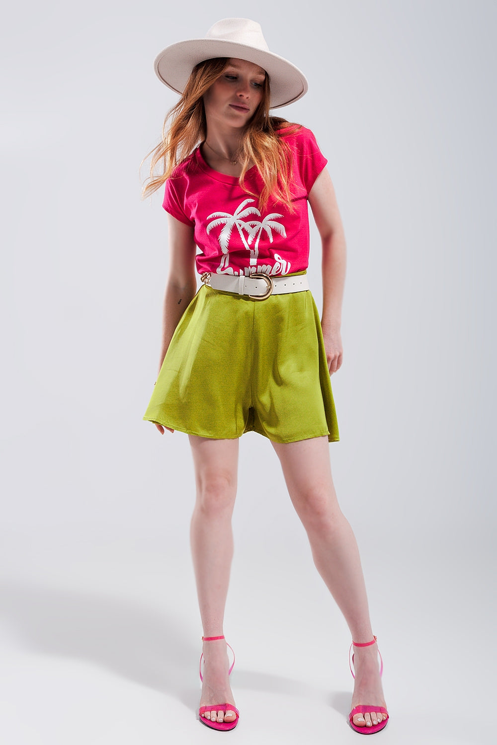 Summer vibes print t shirt in fuchsia Q2store