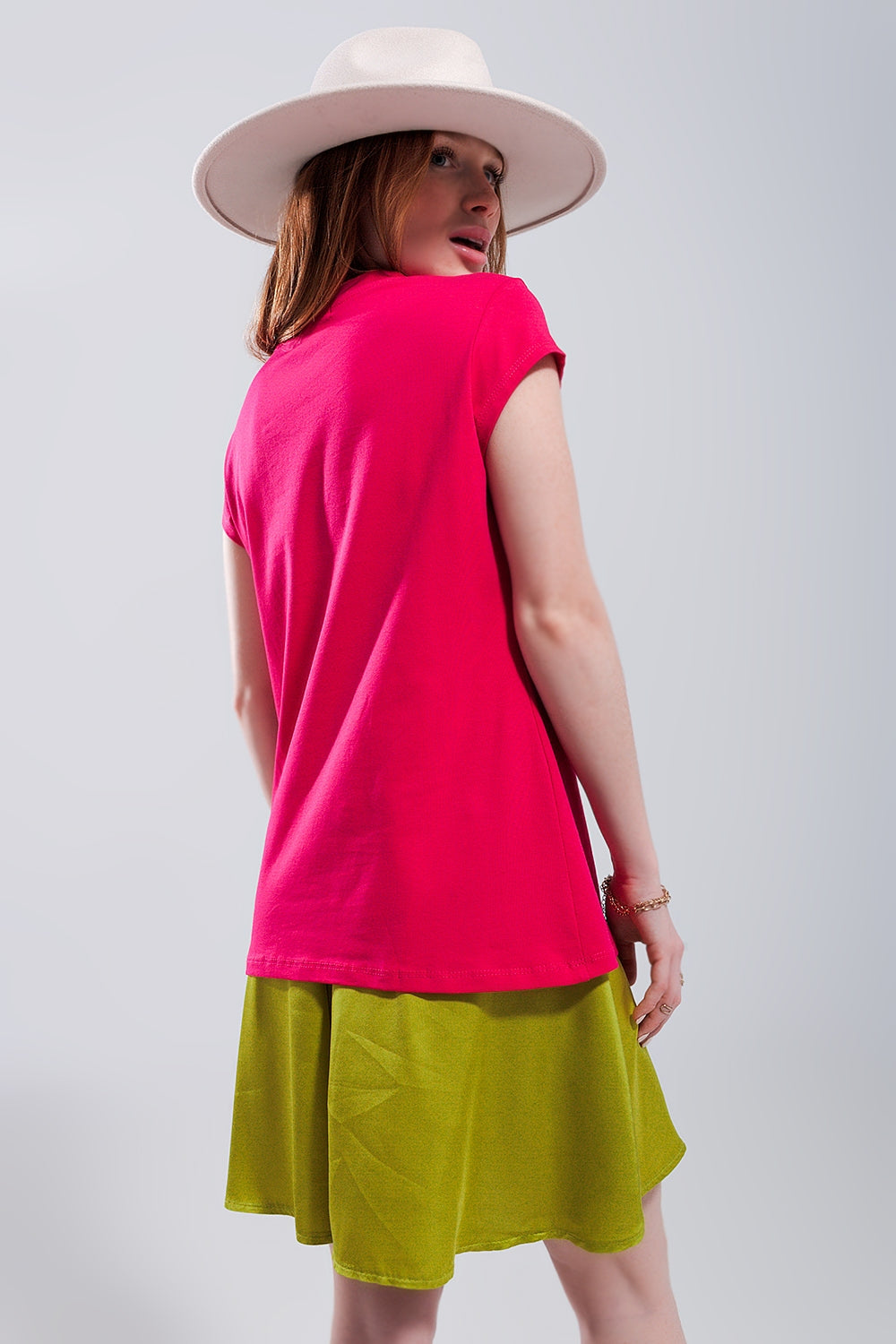 Summer vibes print t shirt in fuchsia Q2store