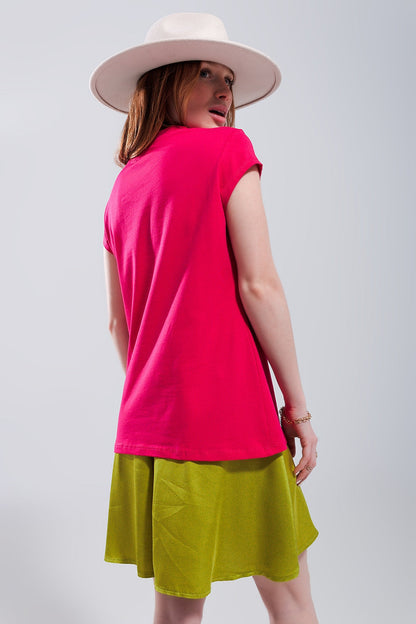Summer vibes print t shirt in fuchsia Q2store