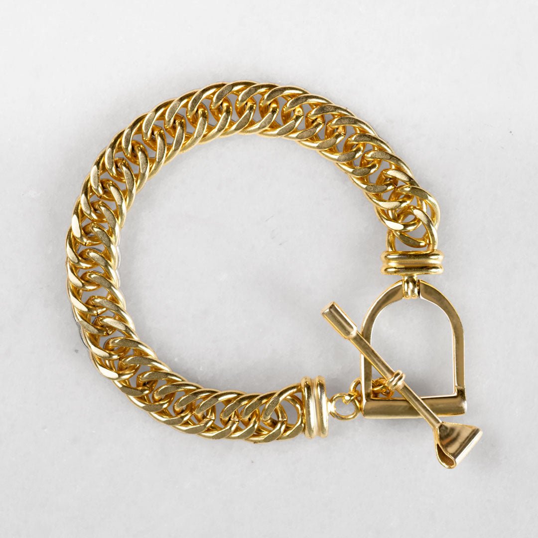 Polo Curb Chain Riding Stirrup T-Bar Bracelet in Gold Urban-Equestrian