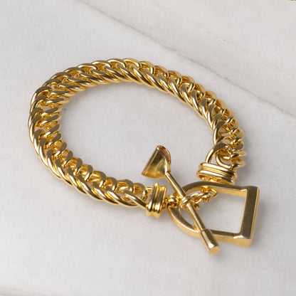 Polo Curb Chain Riding Stirrup T-Bar Bracelet in Gold Urban-Equestrian