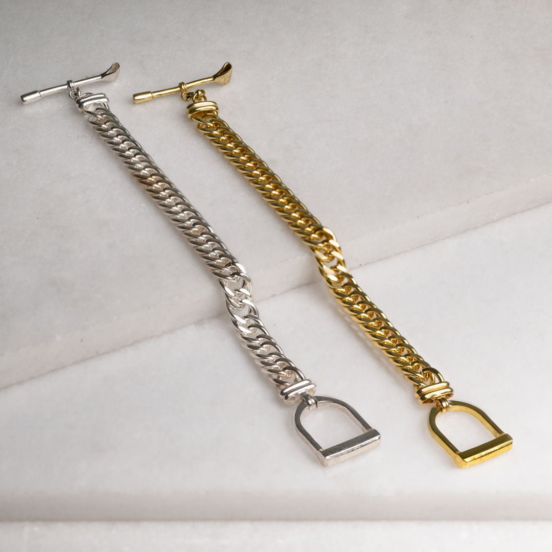 Polo Curb Chain Riding Stirrup T-Bar Bracelet in Silver Urban-Equestrian