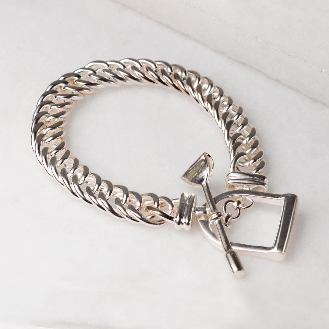 Polo Curb Chain Riding Stirrup T-Bar Bracelet in Silver Urban-Equestrian