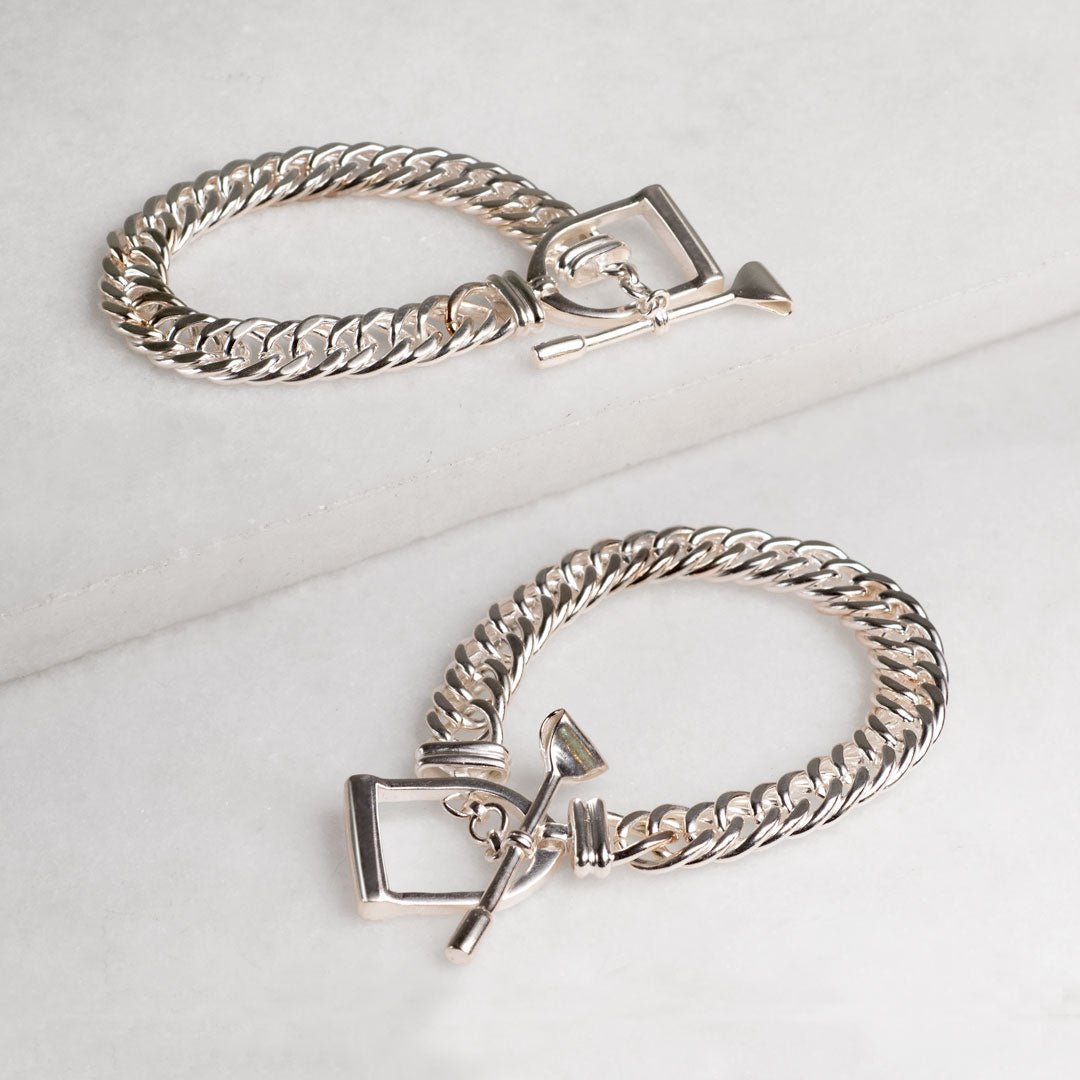 Polo Curb Chain Riding Stirrup T-Bar Bracelet in Silver Urban-Equestrian