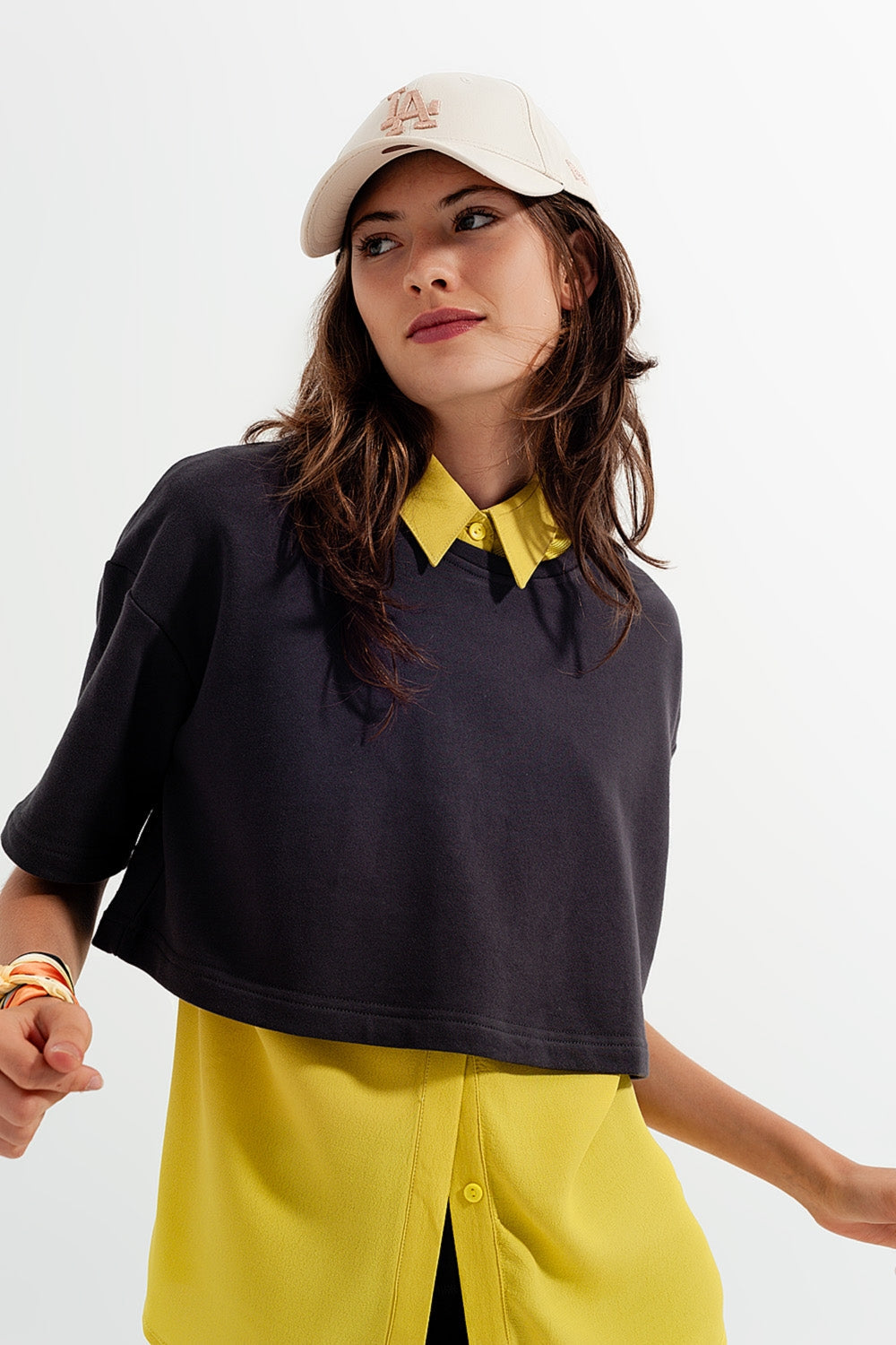 T shirt crop top dark grey Q2store