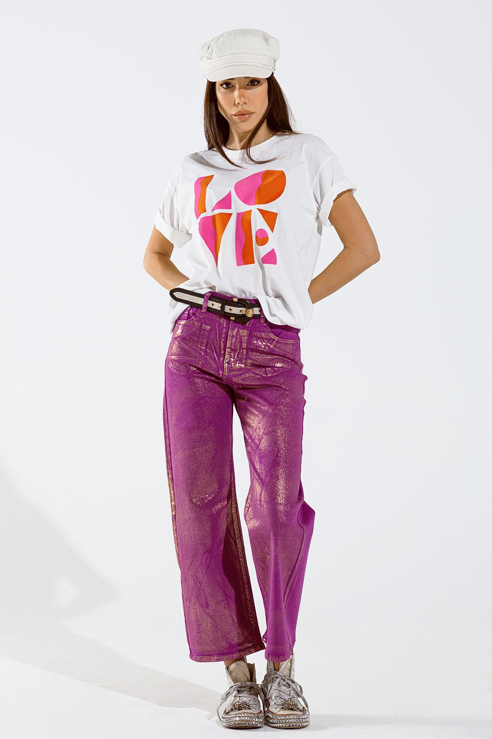 T-shirt with LOVE art deco digital print in white Q2store