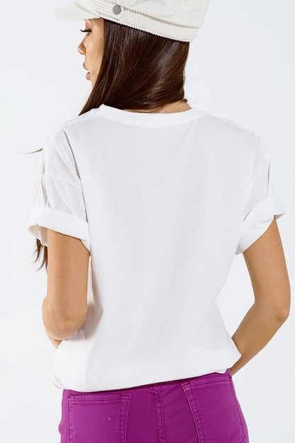 T-shirt with LOVE art deco digital print in white Q2store