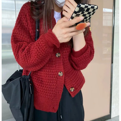 Loose Single-breasted Sweater Coat For Women