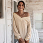 Casual Loose Fit V-Neck Long Sleeve Top for Women