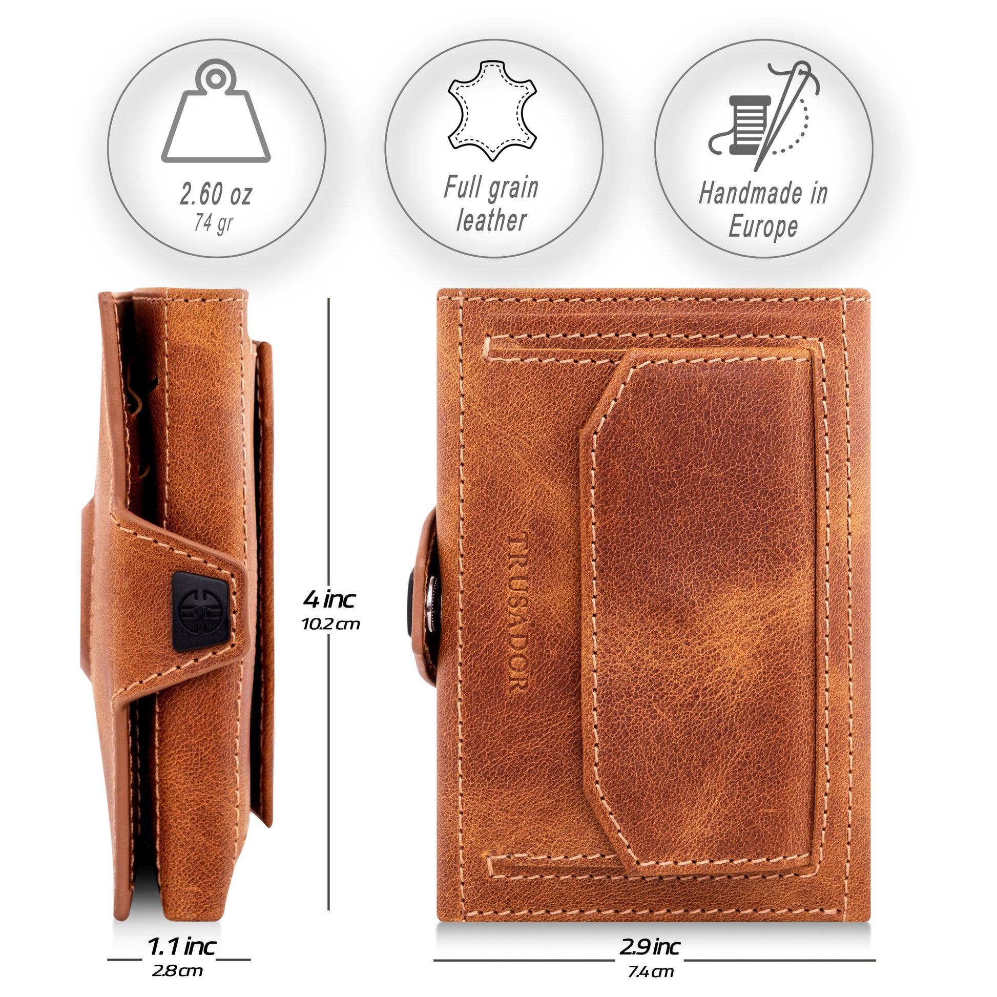 Toscana Leather Wallet - Airtag & Coin Holder Trusador