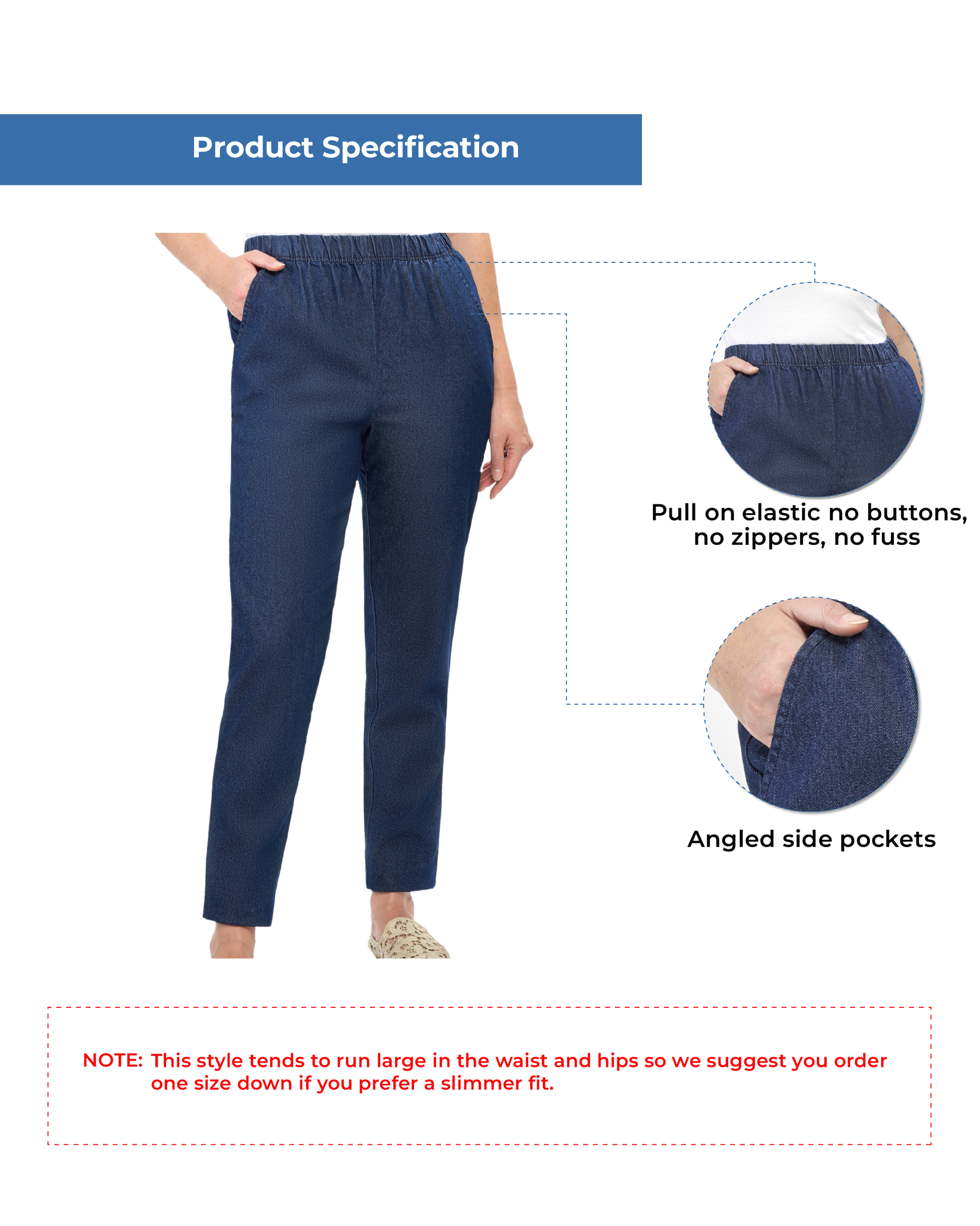 Women's Lightweight Pull-On Denim Jeans with Elastic Waist – Relaxed Fit Stretch Jeans for Casual Everyday Wear TURTLE BAY APPAREL