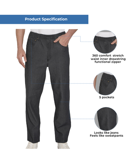Men’s Lightweight Casual Elastic Waist Pull-On Jeans – Denim & Twill Pants with Easy Fit TURTLE BAY APPAREL