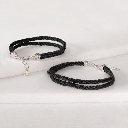 Tally - Braided Leather Horseshoe Coin Bracelet in Black Urban-Equestrian