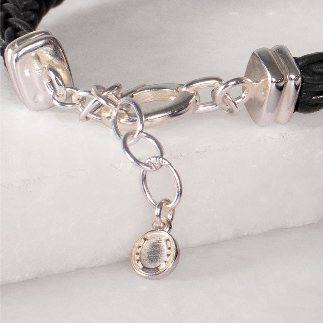 Tally - Braided Leather Horseshoe Coin Bracelet in Black Urban-Equestrian