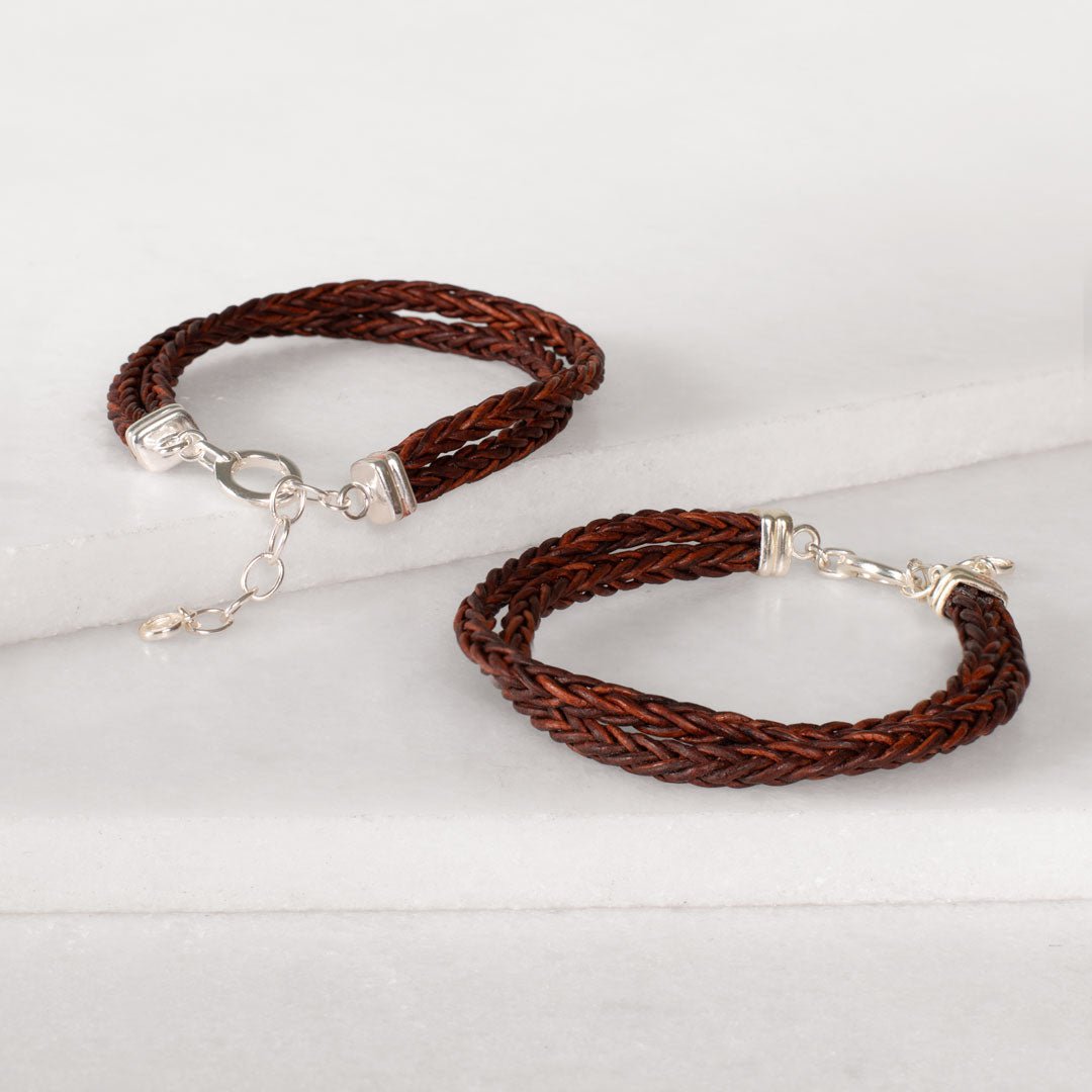 Tally - Braided Leather Horseshoe Coin Bracelet in Brown Urban-Equestrian