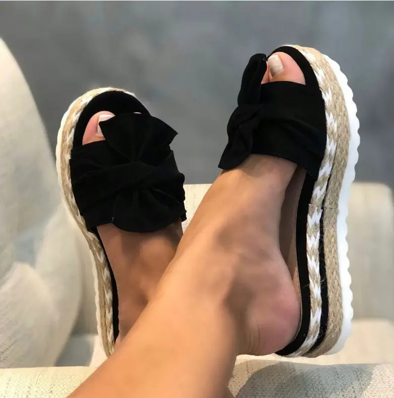 Ladies Bow Sandals with Platform Wedge Heel
