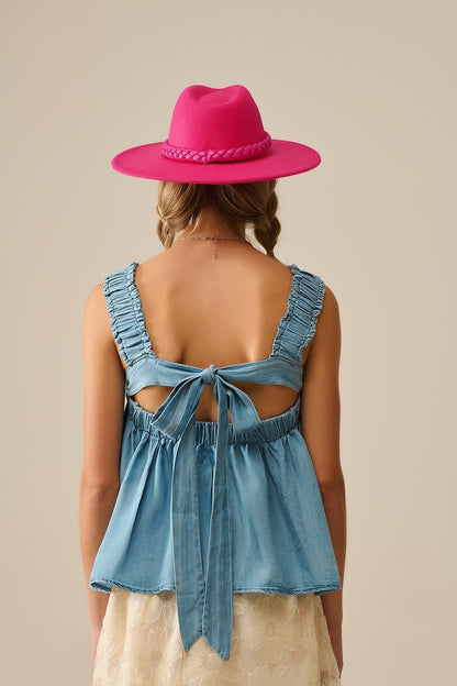 Tencel fabric Top with Rouched Straps in Blue Q2store