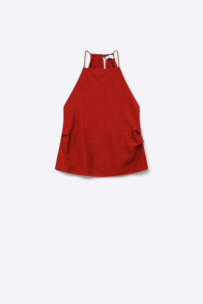 terracotta Textured Sleeveless Halter Neck Top Q2store