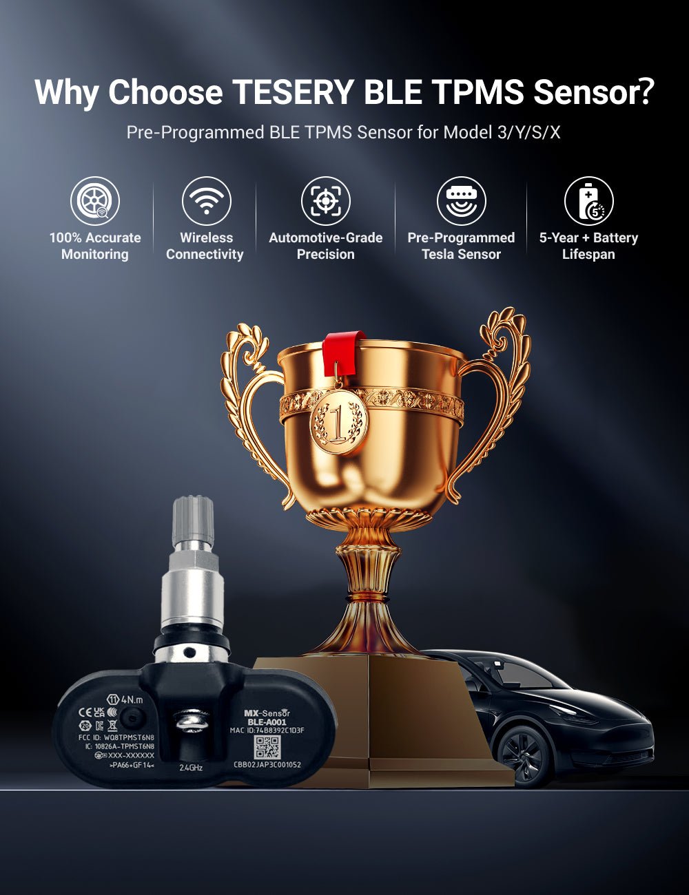 TESERY BLE Bluetooth Tire Pressure Monitoring Sensor(TPMS) for Model 3/Y/S/X Tesery Official Store
