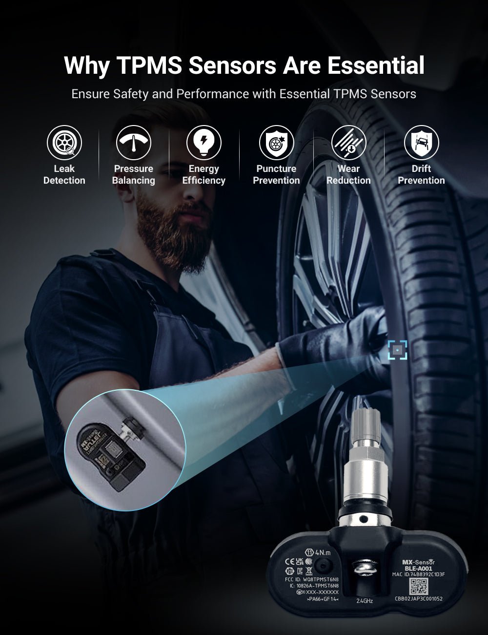 TESERY OEM BLE Bluetooth Tire Pressure Monitoring Sensor (TPMS) for Model 3/Y/S/X Tesery Official Store