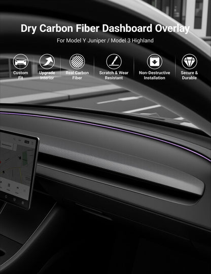 TESERY Real Dry Carbon Fiber Dashboard Cover Overlay for Model 3 Highland / Model Y Juniper Tesery Official Store