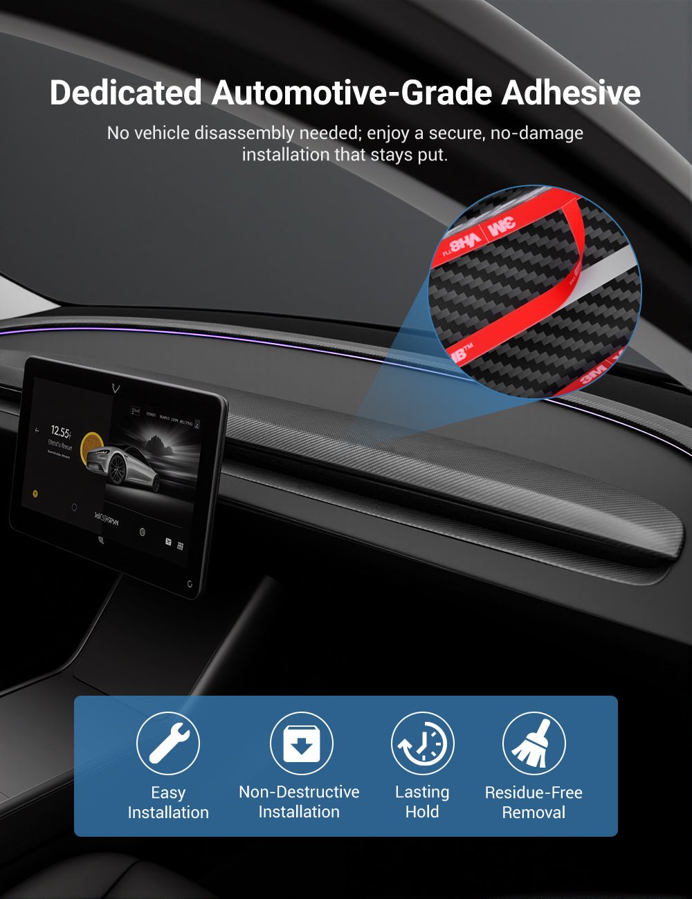 TESERY Real Dry Carbon Fiber Dashboard Cover Overlay for Model 3 Highland / Model Y Juniper Tesery Official Store