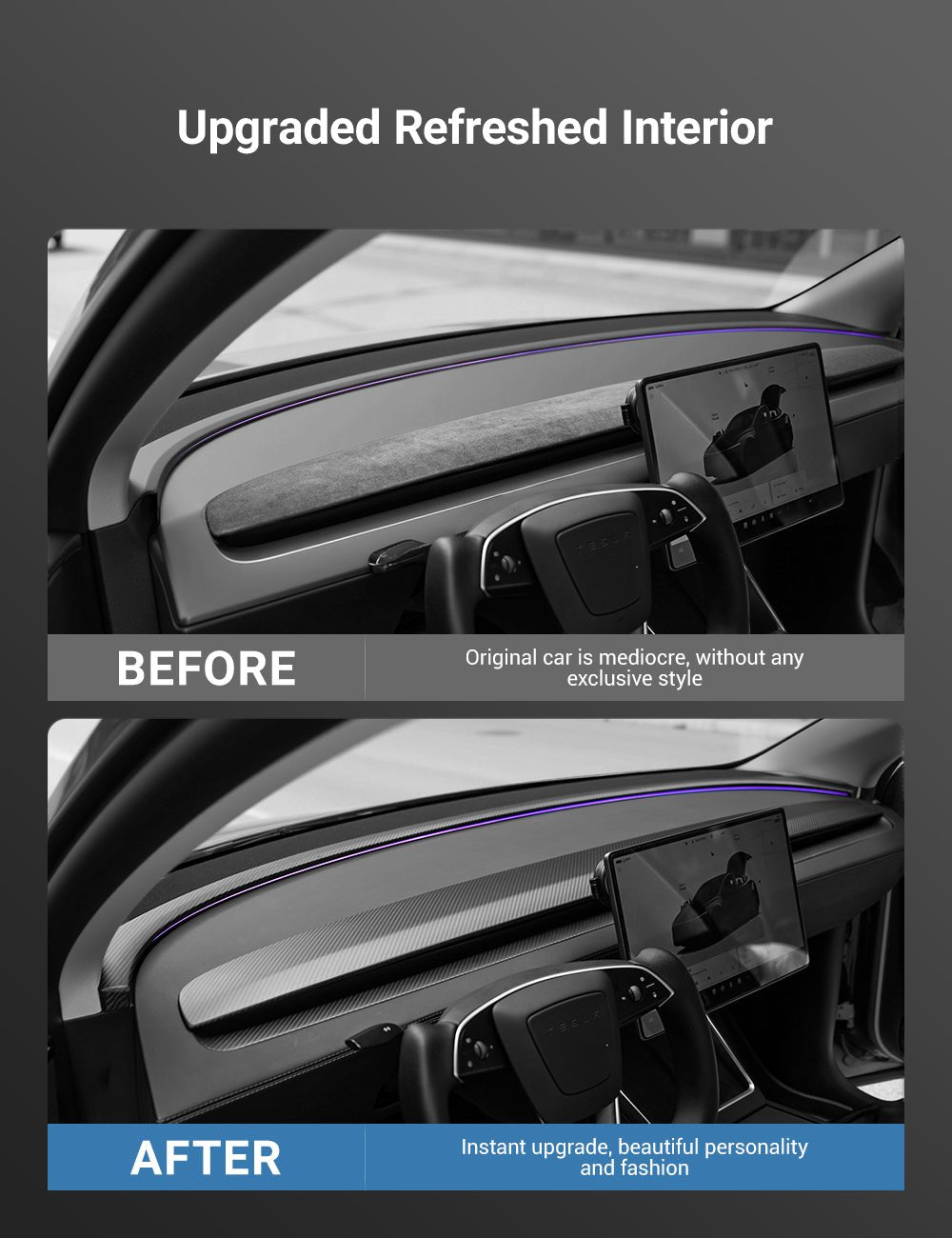 TESERY Real Dry Carbon Fiber Dashboard Cover Overlay for Model 3 Highland / Model Y Juniper Tesery Official Store