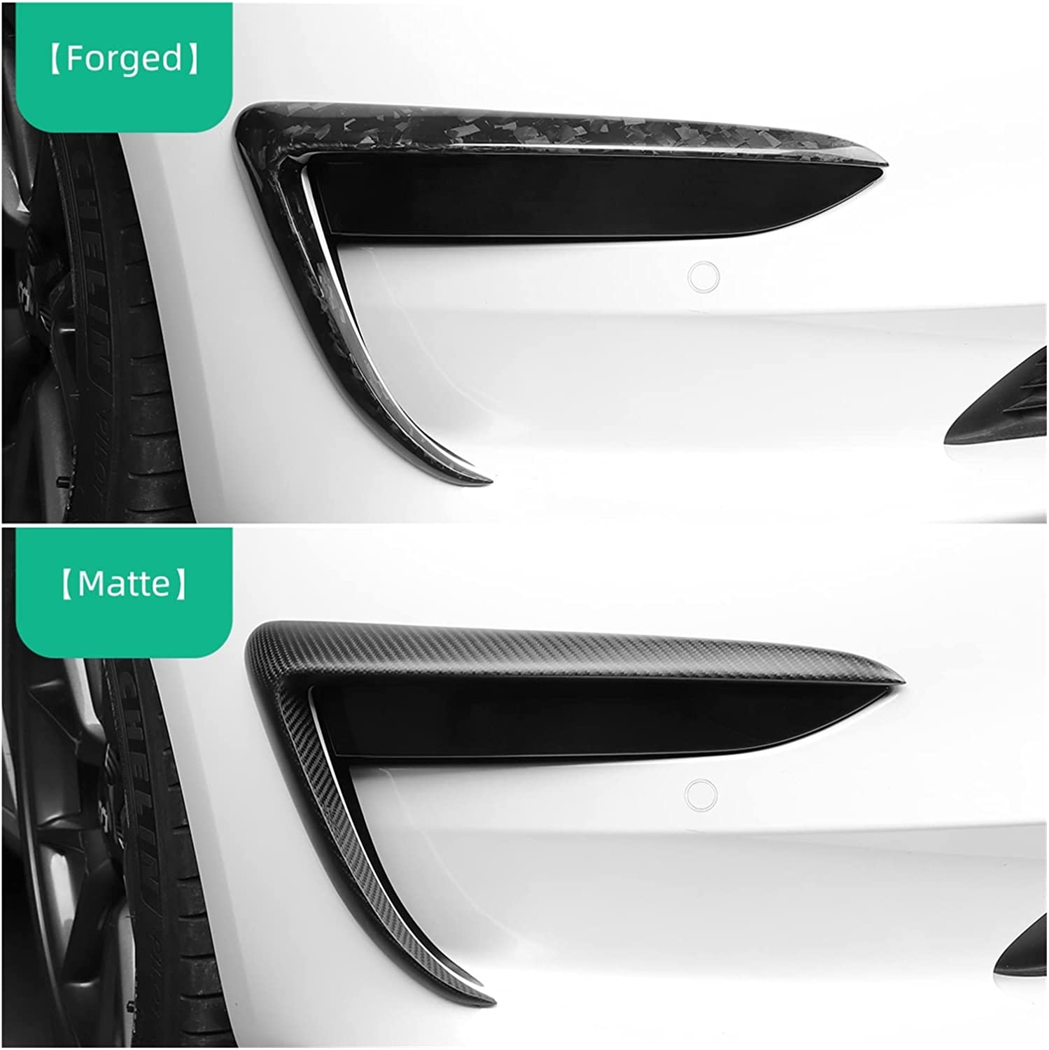 TESERY Tesla Model 3 Fog Light Trim - Carbon Fiber Exterior Mods Tesery Official Store