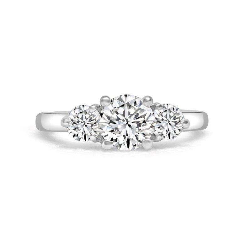 Three stone Round Diamond Veneer Cubic Zirconia 14K Gold Ring. 635R008K
