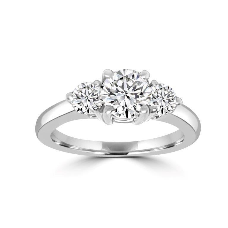 Three stone Round Diamond Veneer Cubic Zirconia 14K Gold Ring. 635R008K
