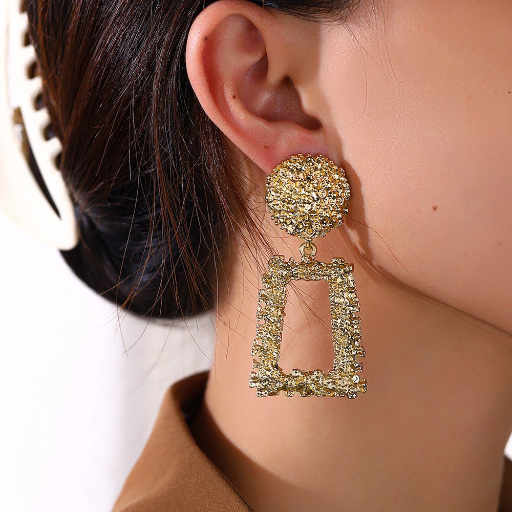 Trapezoid Dangle Earrings with Carved Texture (MAC322) Mariam's Collection