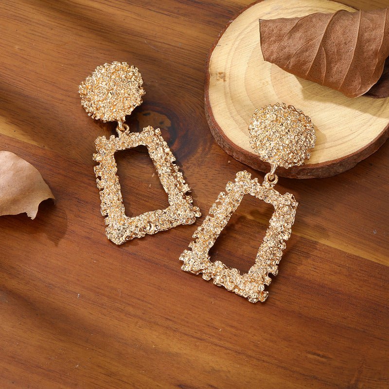 Trapezoid Dangle Earrings with Carved Texture (MAC322) Mariam's Collection