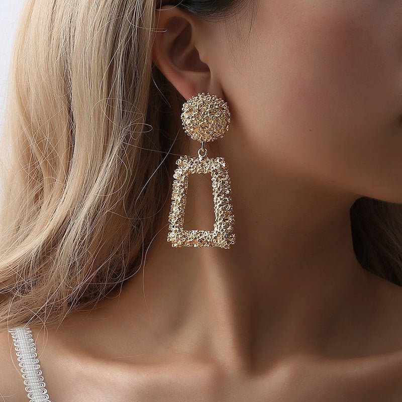 Trapezoid Dangle Earrings with Carved Texture (MAC322) Mariam's Collection