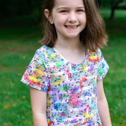 "Staff Meeting" Rainbow Music Notes Super Twirler Dress with Pockets Princess Awesome & Boy Wonder