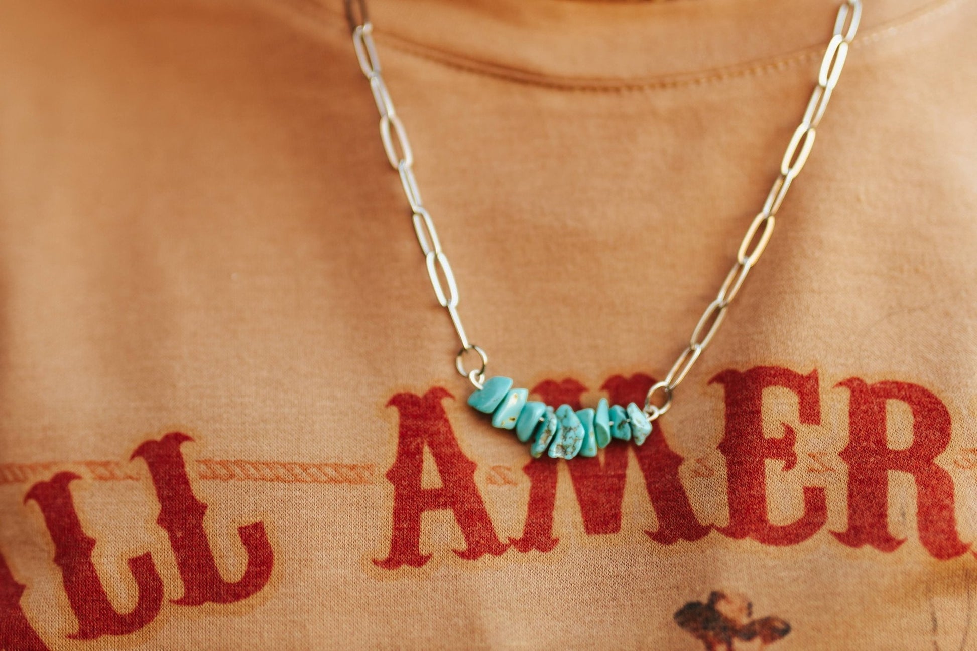 Turquoise Chips Paperclip Chain Necklace Wild Junkie