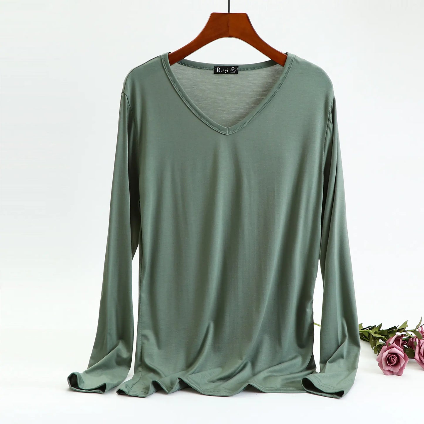 Plus Size Korean V-neck Long Sleeve Casual Top