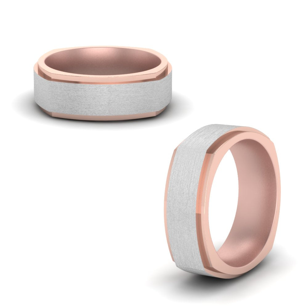 Two Tone Brushed Mens Wedding Ring Fascinating Diamonds